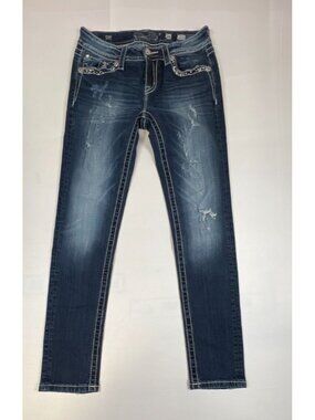 Miss Me Women 26 x 29 Ankle Skinny Blue Distressed Embellished Jeans
